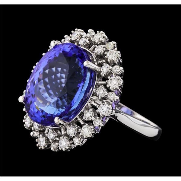 GIA Cert 16.52 ctw Tanzanite and Diamond Ring - 14KT White Gold