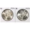 Image 1 : Lot of (2) 1922 $1 Peace Silver Dollar Coins