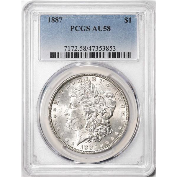 1887 $1 Morgan Silver Dollar Coin PCGS AU58