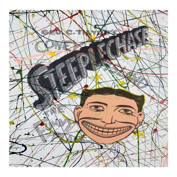 Steve Kaufman (1960-2010) "Steeplechace state 2" Original Mixed Media on Canvas