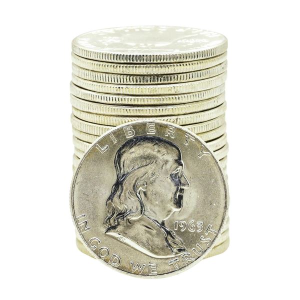Roll of (20) Brilliant Uncirculated 1963 Franklin Half Dollar Coins