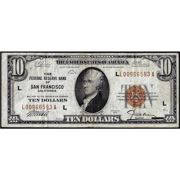 1929 $10 Federal Reserve Bank Note San Francisco