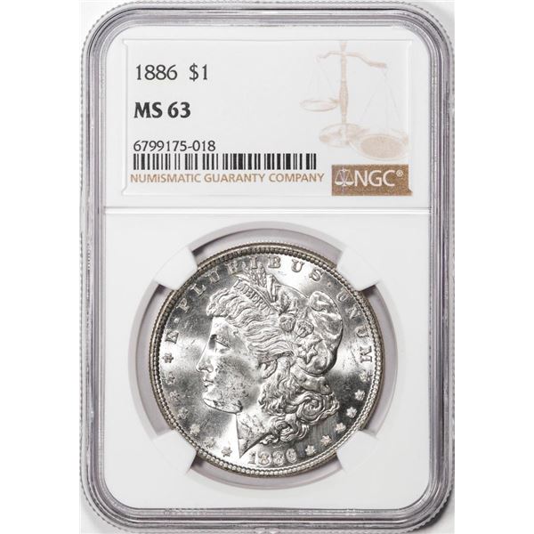 1886 $1 Morgan Silver Dollar Coin NGC MS63