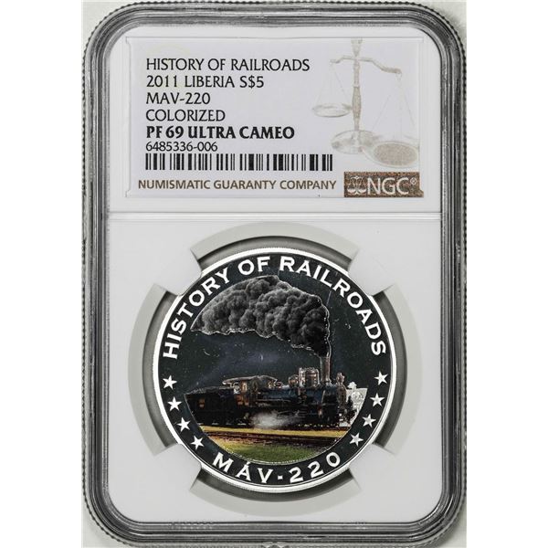 2011 Liberia $5 History of Railroads MAV-220 Proof Silver Coin NGC PF69 Ultra Cameo