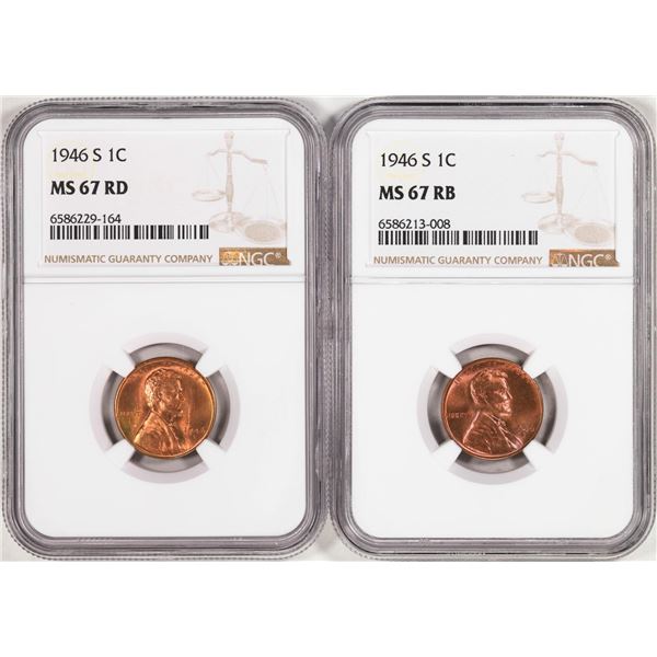 Lot of (2) 1946-S Lincoln Wheat Cent Coins NGC MS67RD