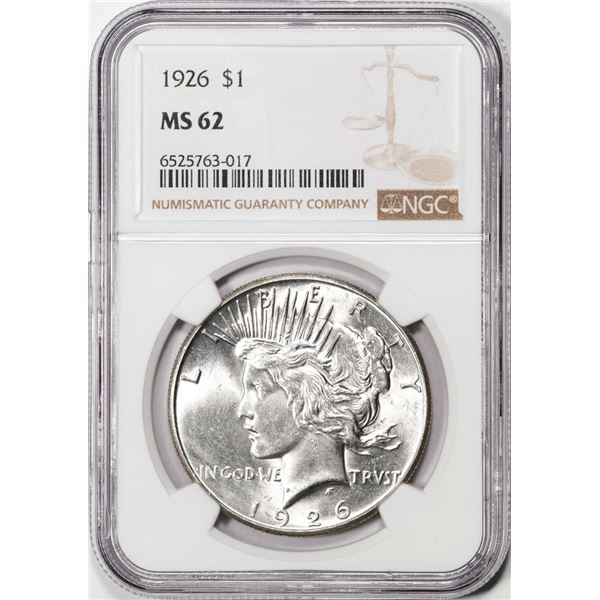 1926 $1 Peace Silver Dollar Coin NGC MS62