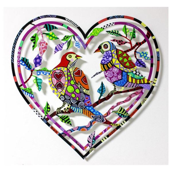 Patricia Govezensky "Love Birds V" Original Mixed Media on Metal