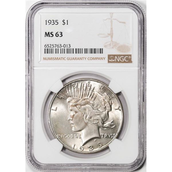 1935 $1 Peace Silver Dollar Coin NGC MS63