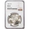 Image 1 : 1922 $1 Peace Silver Dollar Coin NGC MS63