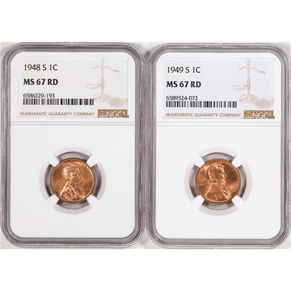 Lot of 1948-S & 1949-S Lincoln Wheat Cent Coins NGC MS67RD