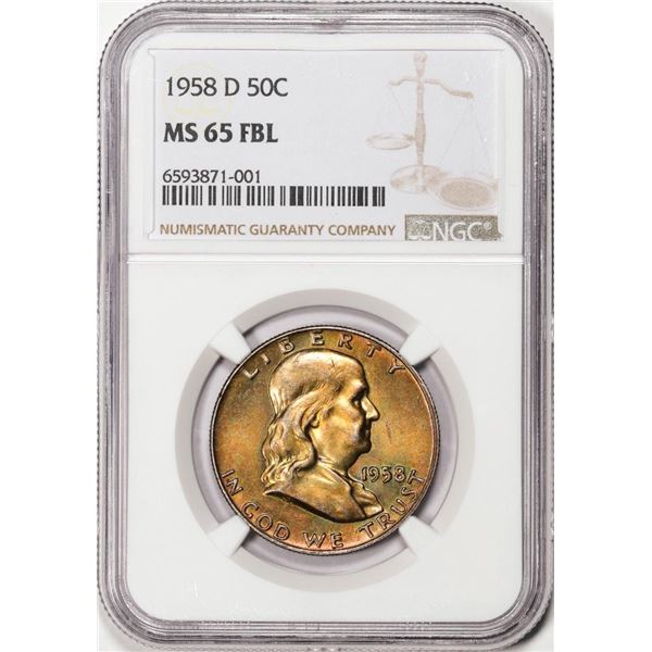 1958-D Franklin Half Dollar Coin NGC MS65FBL Amazing Toning