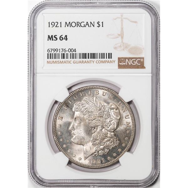 1921 $1 Morgan Silver Dollar Coin NGC MS64
