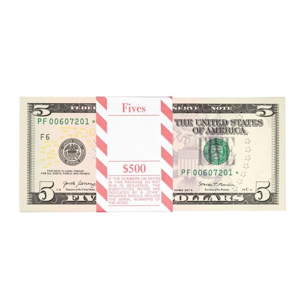 Pack of (100) Consecutive 2017A $5 Federal Reserve STAR Notes Atlanta