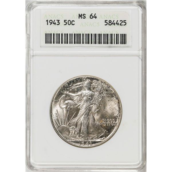 1943 Walking Liberty Half Dollar Coin ANACS MS64 Old Soap Box Holder