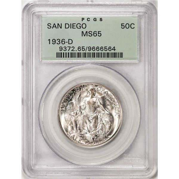 1936-D San Diego Commemorative Half Dollar Coin PCGS MS65 Old Green Holder