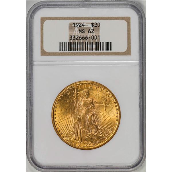 1924 $20 St. Gaudens Double Eagle Gold Coin NGC MS62
