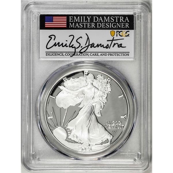 2021-S Type 2 $1 American Silver Eagle Coin PCGS PR70DCAM Emily Damstra Signature FS