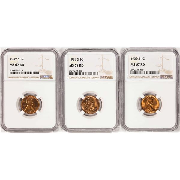 Lot of (3) 1939-S Lincoln Wheat Cent Coins NGC MS67RD