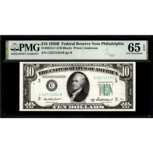 1950B $10 Federal Reserve Note Philadelphia Fr.2012-C PMG Gem Uncirculated 65EPQ