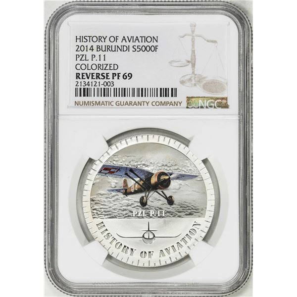 2014 Burundi 5000 Francs History of Aviation PZL P.11 Silver Coin NGC Reverse PF69