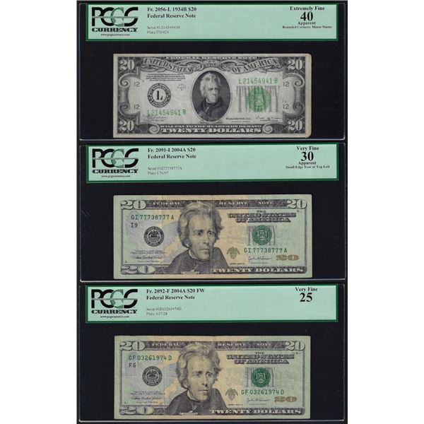 Lot of (3) Miscellaneous $20 Federal Reserve Notes PCGS Graded