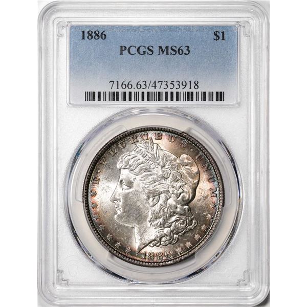 1886 $1 Morgan Silver Dollar Coin PCGS MS63 Amazing Reverse Toning