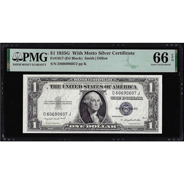 1935G $1 Silver Certificate w/ Motto Note Fr.1617 PMG Gem Uncirculated 66EPQ
