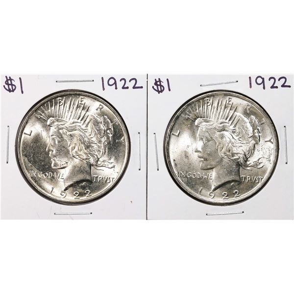 Lot of (2) 1922 $1 Peace Silver Dollar Coins