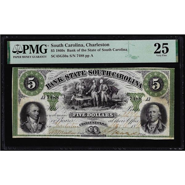 1860s $5 Bank of the State of South Carolina Obsolete Note SC45G50a PMG Very Fine 25