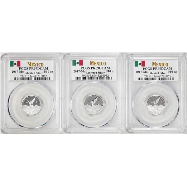 Lot of (3) 2017-Mo Mexico Proof 1/10 oz Silver Libertad Coins PCGS PR69DCAM