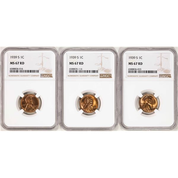 Lot of (3) 1939-S Lincoln Wheat Cent Coins NGC MS67RD