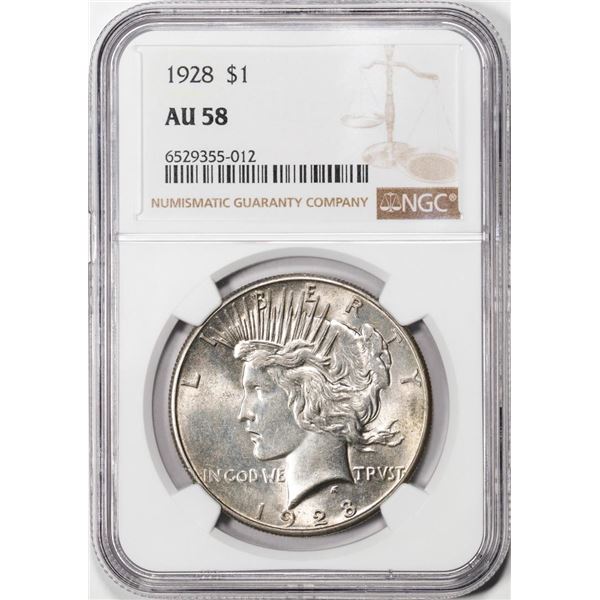 1928 $1 Peace Silver Dollar Coin NGC AU58