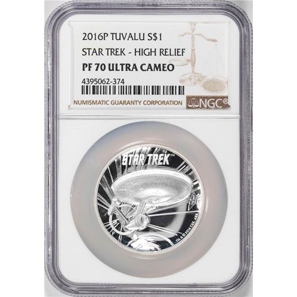 2016P Tuvalu $1 Proof Star Trek High Relief 1oz Silver Coin NGC PF70 Ultra Cameo