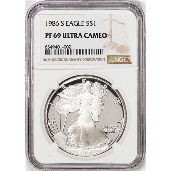1986-S Proof $1 American Silver Eagle Coin NGC PF69 Ultra Cameo