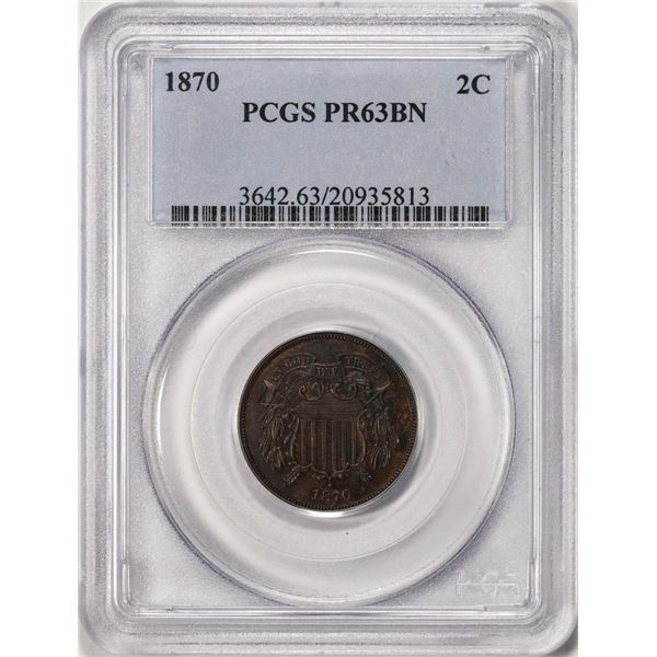 1870 Proof Two Cent Piece Coin PCGS PR63BN