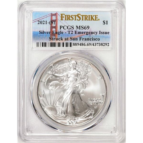 2021-(S) Type 2 $1 American Silver Eagle Coin PCGS MS69 First Strike Emergency Issue