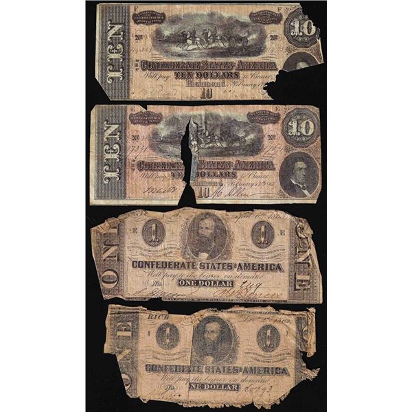 Lot of (4) 1862-1864 Miscellaneous Confederate States of America Notes
