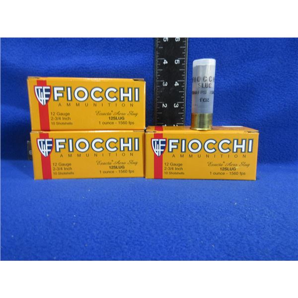 12 Ga 2 3/4" Rifled Slug Fiocchi Shotshells - 3 Boxes of 10