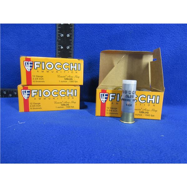 12 Ga 2 3/4" Rifled Slug Fiocchi Shotshells - 3 Boxes of 10