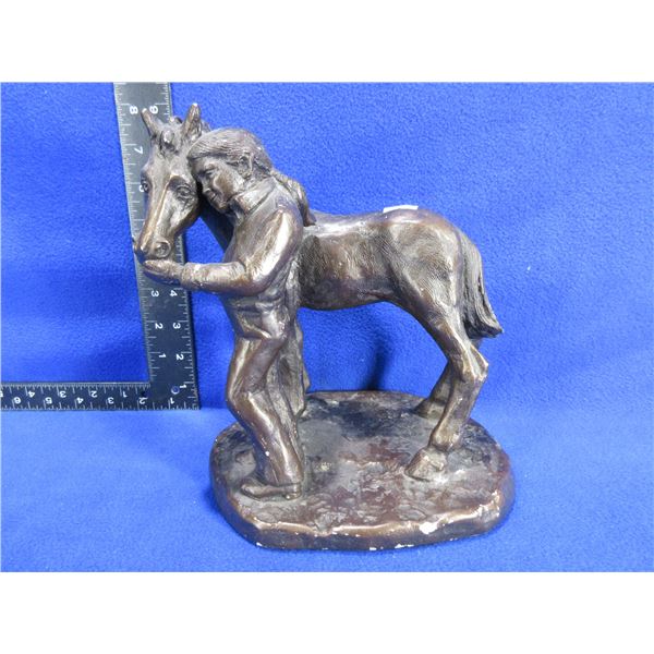 Horse with Cowboy Statue - Has Various Chips