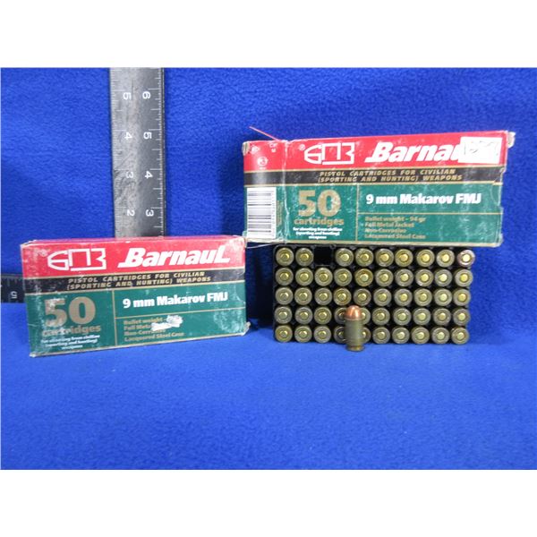 9MM Makarov 94gr FMJ Barnaul Cartridges - 2 Boxes of 50
