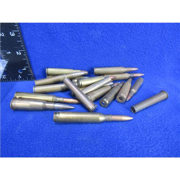 16 Various Rifle Cartridges and 3 Brass