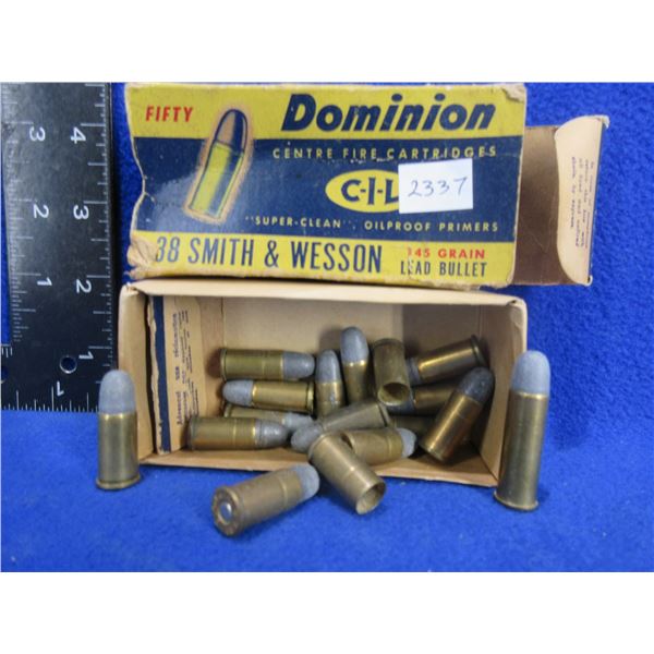 38 S&W Cartridges - Box of 14 + 2 Brass