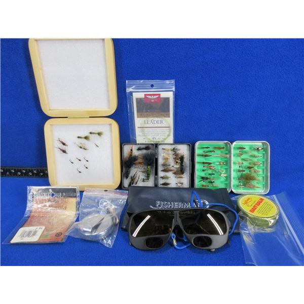 3 Boxes of Hand Tied Flies, Bait Balm, Fisherman Eyewear