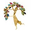 Image 1 : 14k Gold 2.96 ctw Multi Colored Natural Gemstone Detailed Lady Wreath Pin Brooch