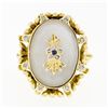 Image 4 : Vintage 18k Gold Oval Cut Frosted Quartz Rock Crystal Diamond & Sapphire Ring