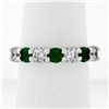 Image 1 : New 14K White Gold 1.33 ctw Shared Prong Big Round Diamond & Emerald Band Ring