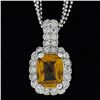 Image 6 : 14K White Gold 3.71 ctw Cushion Checkerboard Citrine Diamond Halo Pendant & Chai