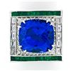 Image 1 : Estate Platinum 12.53 ctw GIA Tanzanite Emerald & Diamond Cocktail Statement Rin