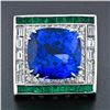 Image 2 : Estate Platinum 12.53 ctw GIA Tanzanite Emerald & Diamond Cocktail Statement Rin